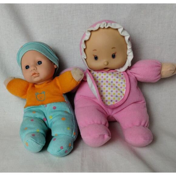 2 Small Plush Babydolls - Vinyl Face - Pink Girl - Blue Boy - Picture 1 of 6